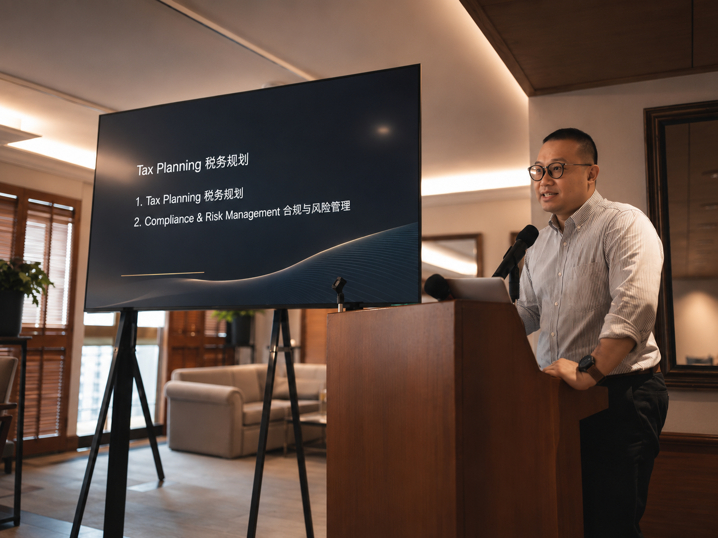 Charles speaking at a business sharing session